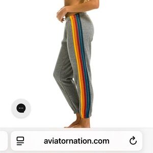Aviator Nation Gray Joggers with Rainbow Stripes